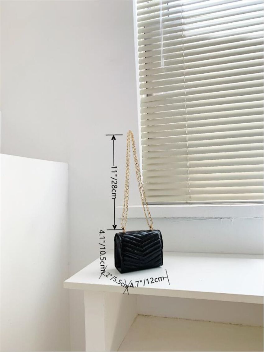 Mini Chevron Detail Flap Chain Square Bag