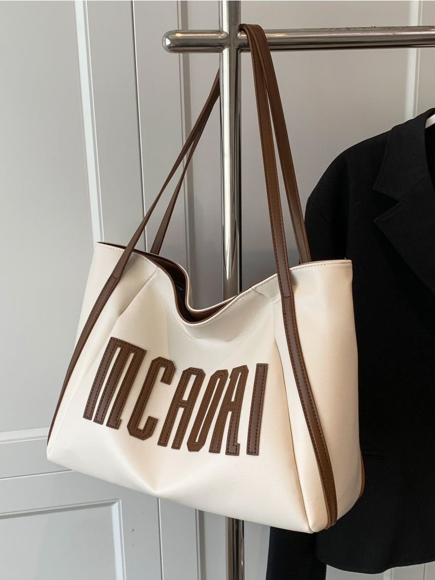 Letter Patch Decor Shoulder Tote Bag