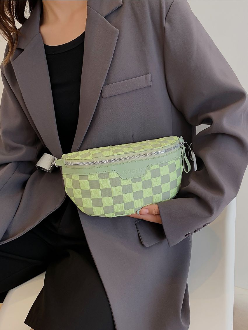 Minimalist Plaid Pattern Waist Bag