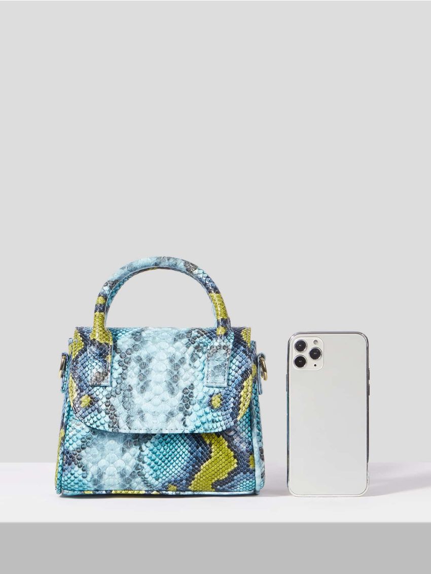 Mini Snakeskin Embossed Flap Square Bag
