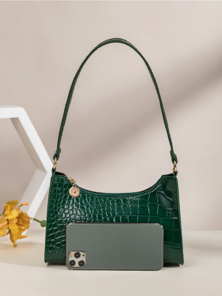 Crocodile Embossed Baguette Bag