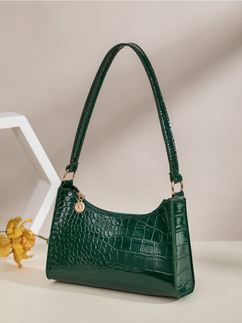Crocodile Embossed Baguette Bag