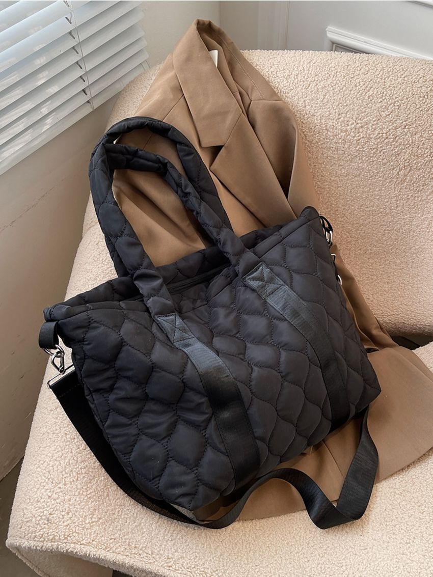Quilted Detail Double Handle Square Bag
