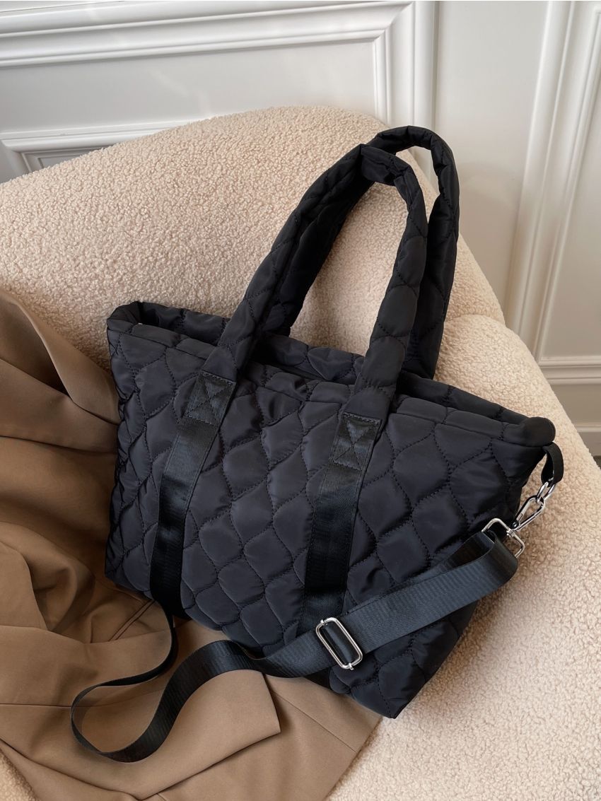 Quilted Detail Double Handle Square Bag