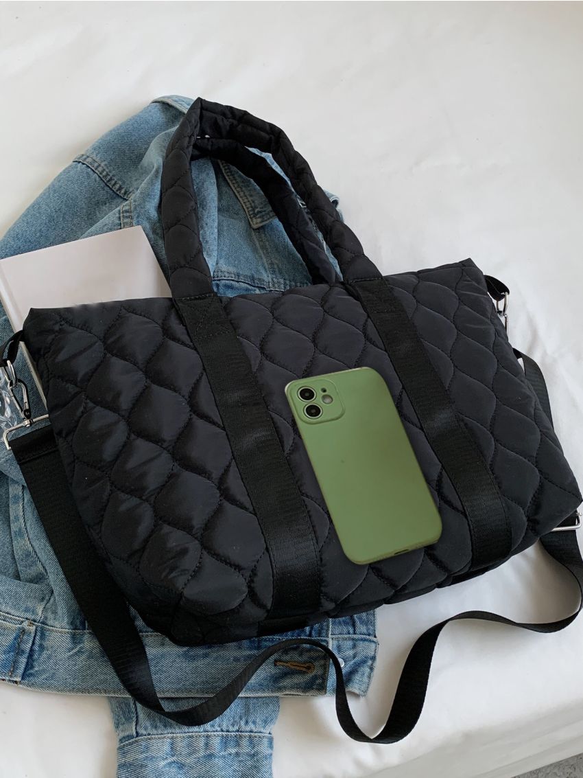 Quilted Detail Double Handle Square Bag