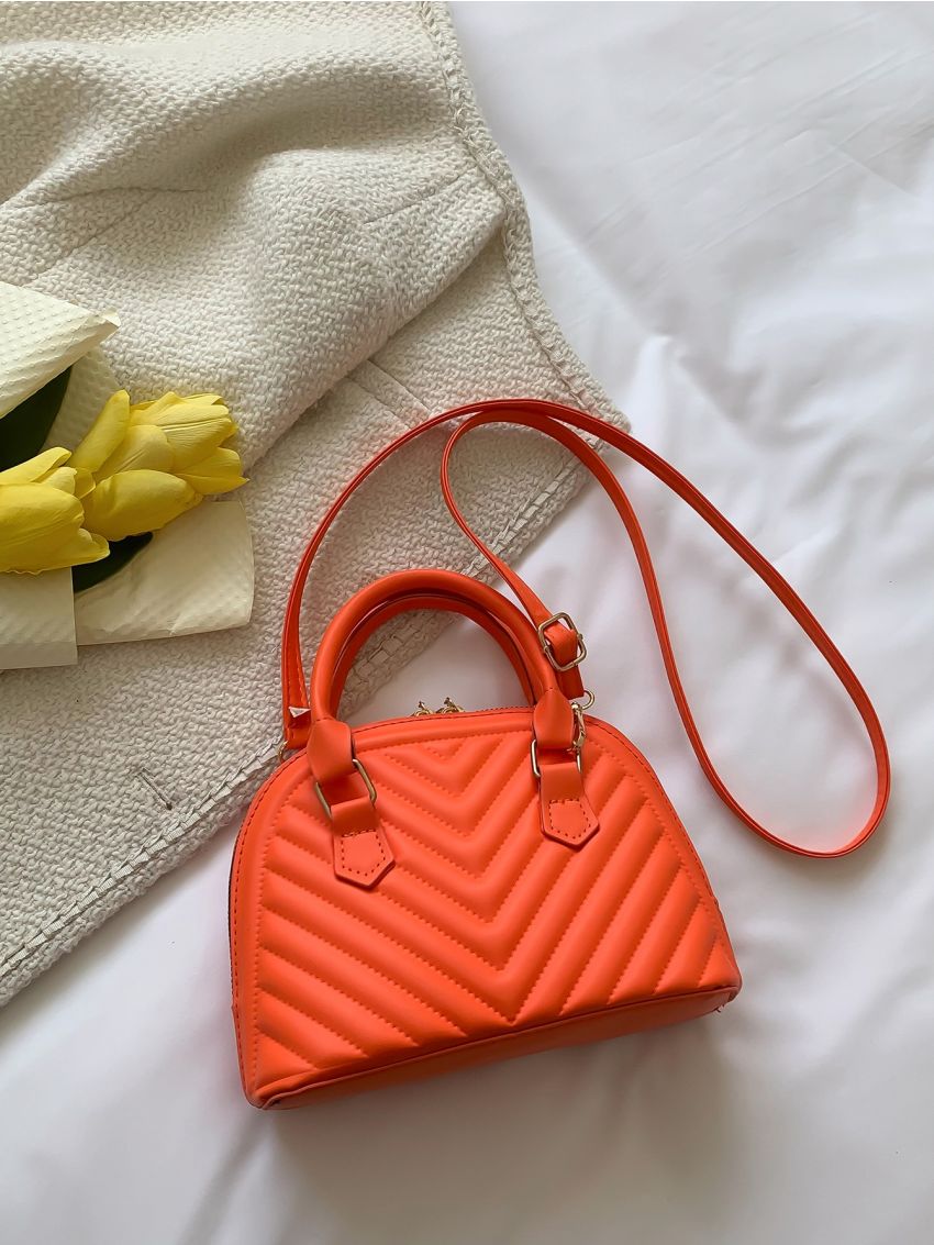 Mini Neon Orange Chevron Dome Bag