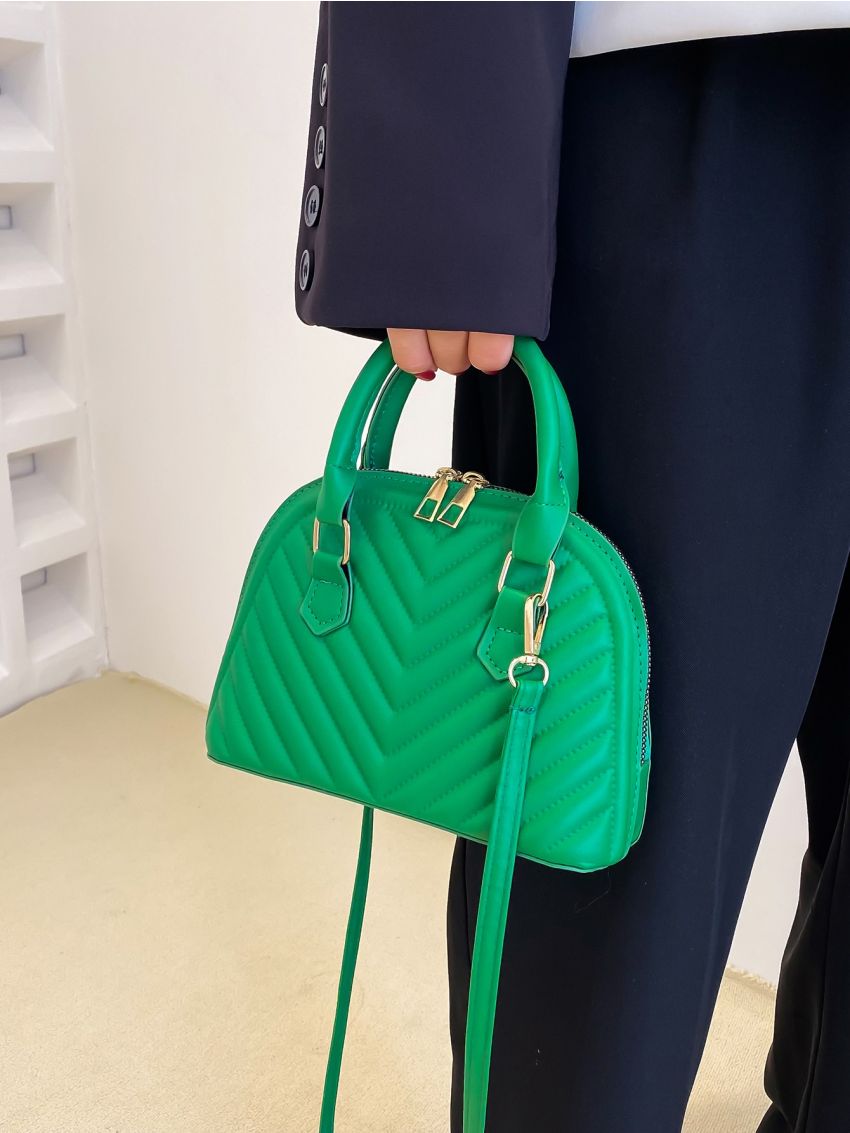 Mini Chevron Quilted Double Handle Dome Bag