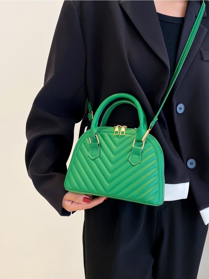 Mini Chevron Quilted Double Handle Dome Bag