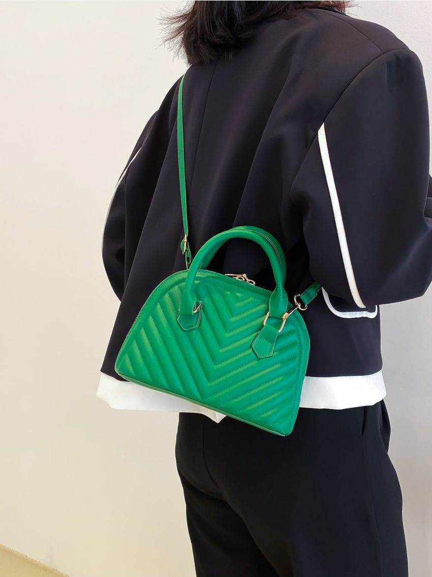 Mini Chevron Quilted Double Handle Dome Bag