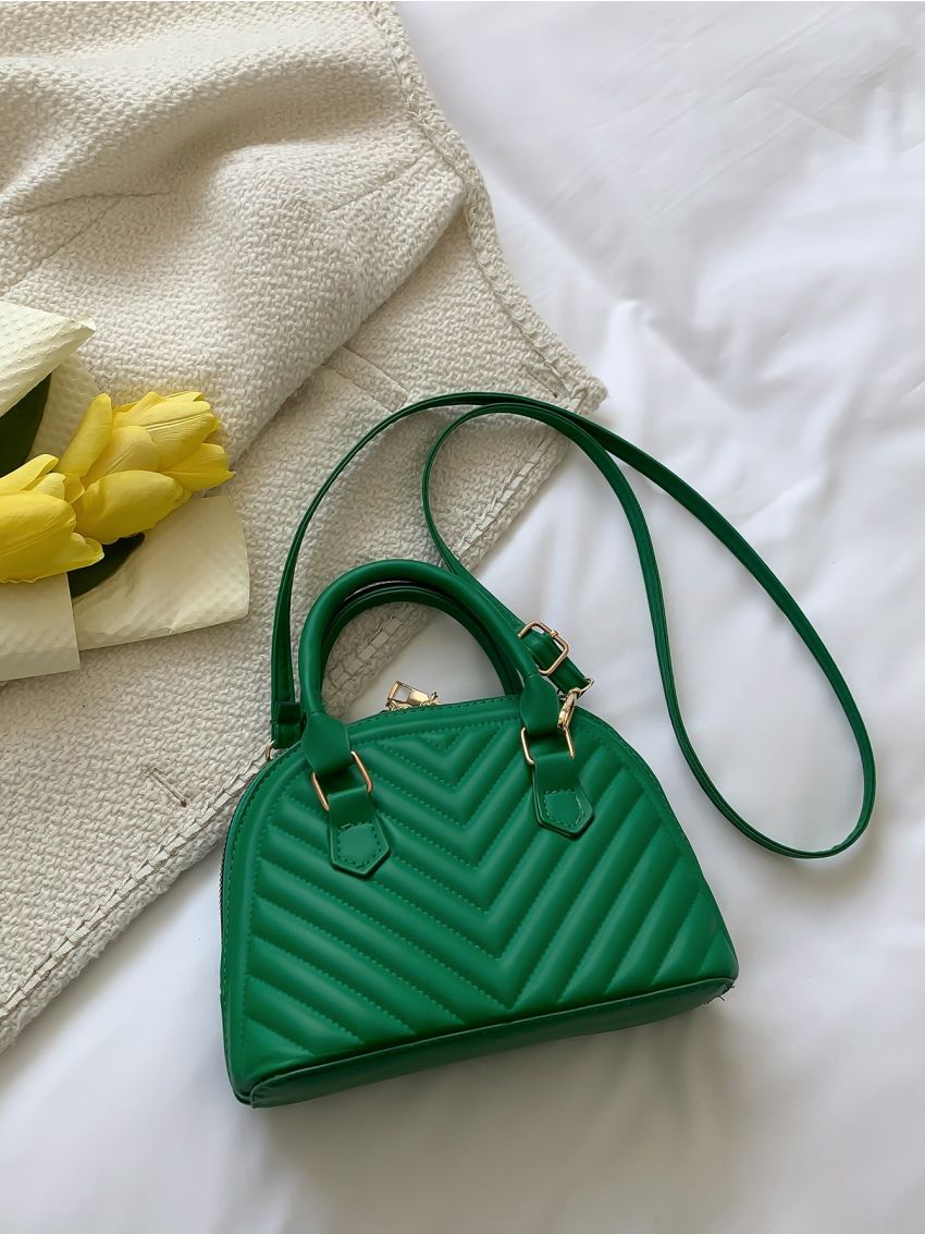 Mini Chevron Quilted Double Handle Dome Bag