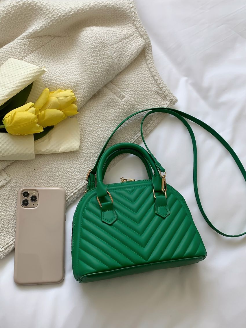 Mini Chevron Quilted Double Handle Dome Bag