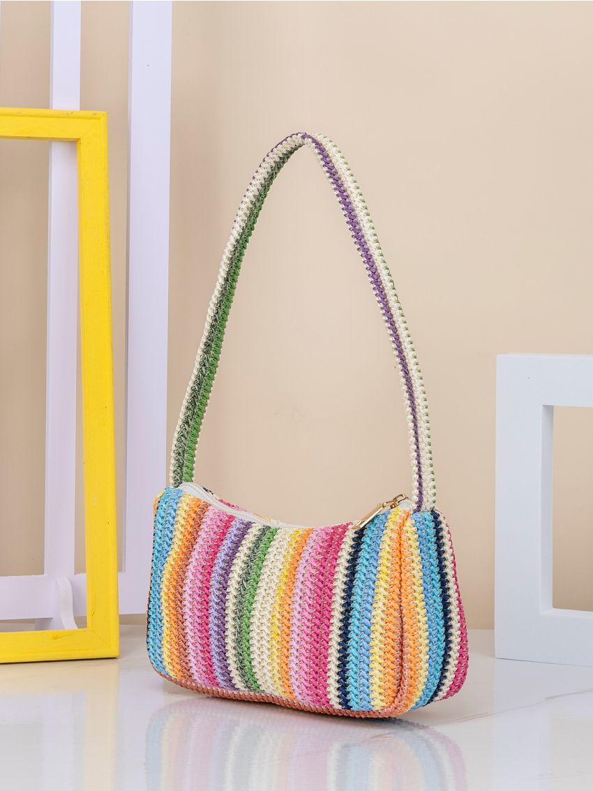 Color Block Straw Bag