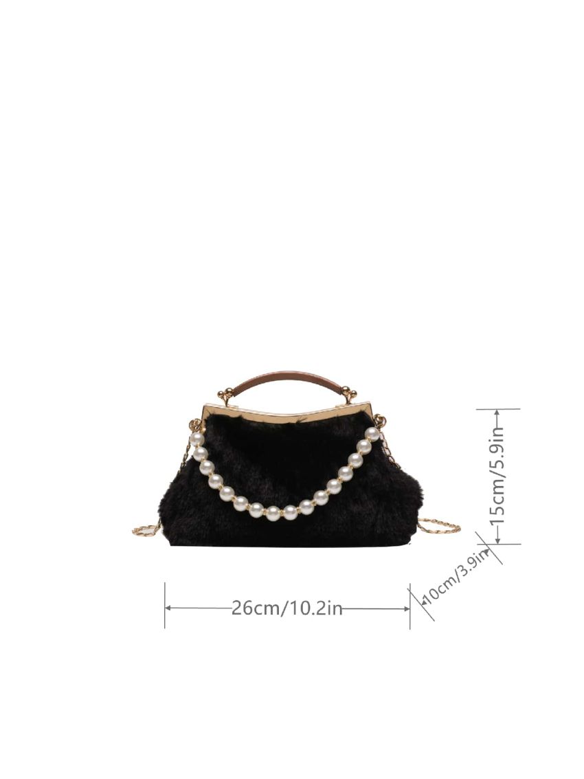 Faux Pearl Decor Fluffy Satchel Bag