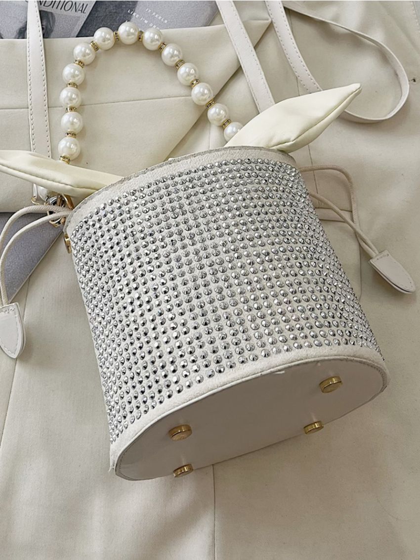 Mini Rhinestone & Faux Pearl Decor Bucket Bag