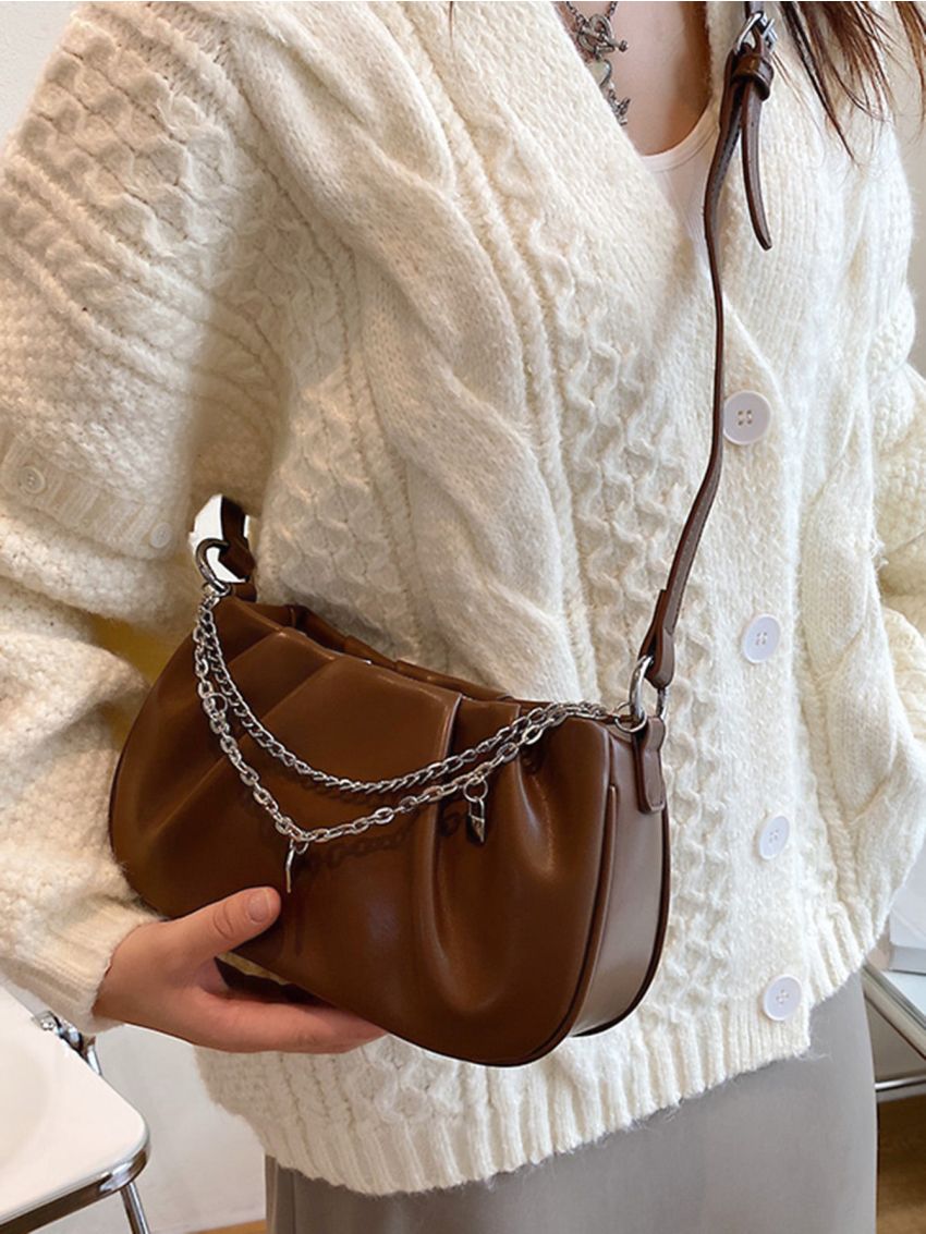 Chain Decor Ruched Bag