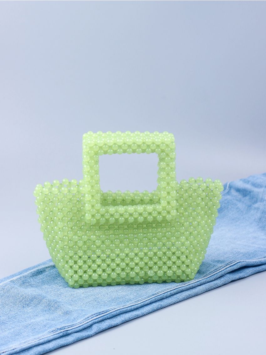 Mini Hollow Out Beaded Satchel Bag