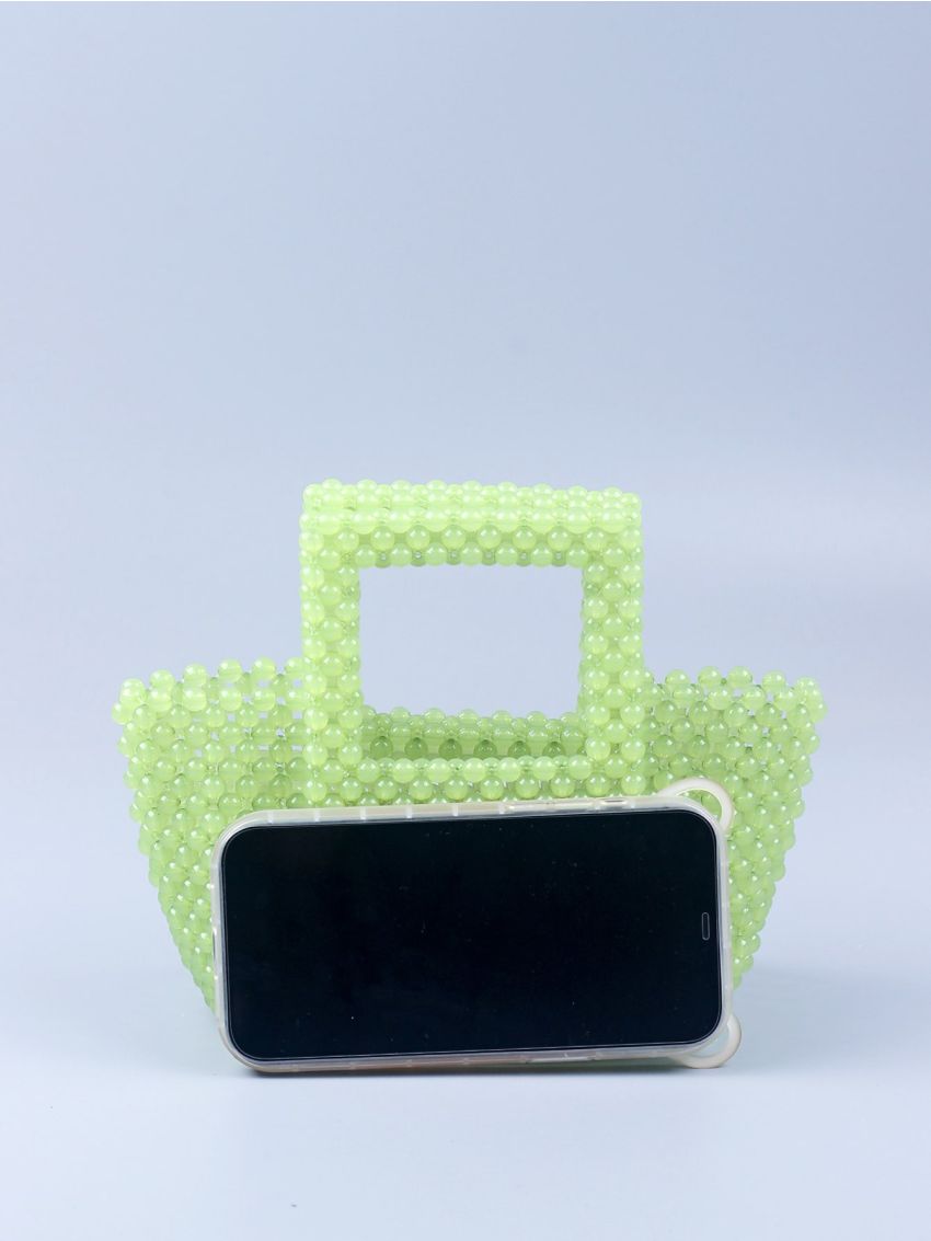 Mini Hollow Out Beaded Satchel Bag