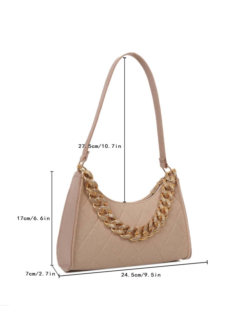 Stitch Detail Chain Baguette Bag