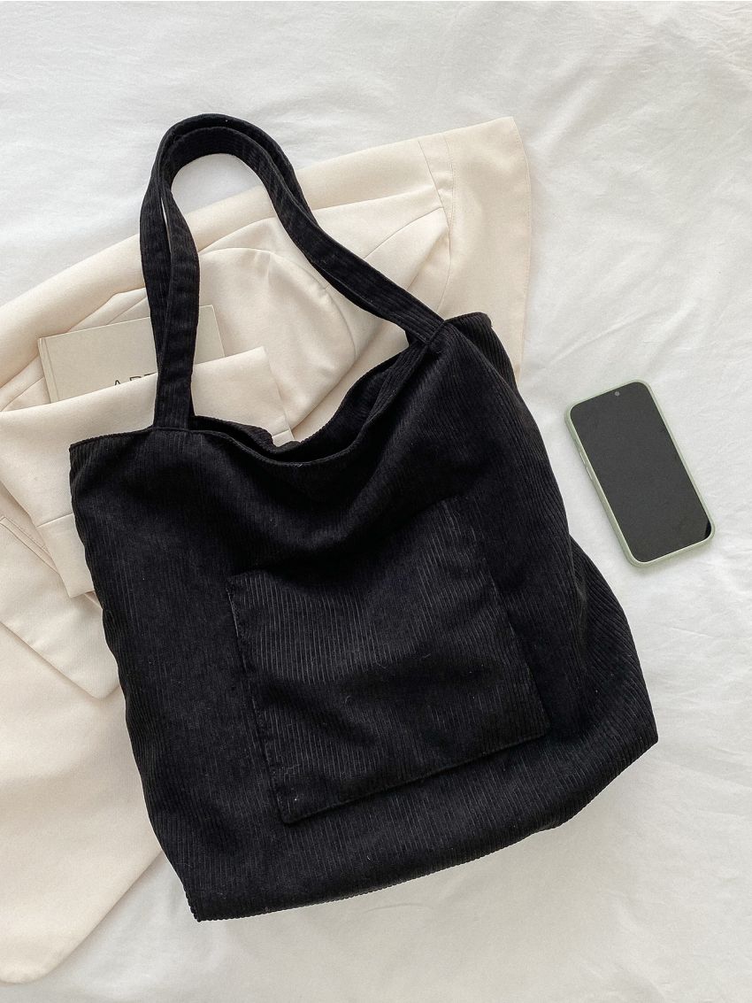 Corduroy Pocket Front Shopper Bag