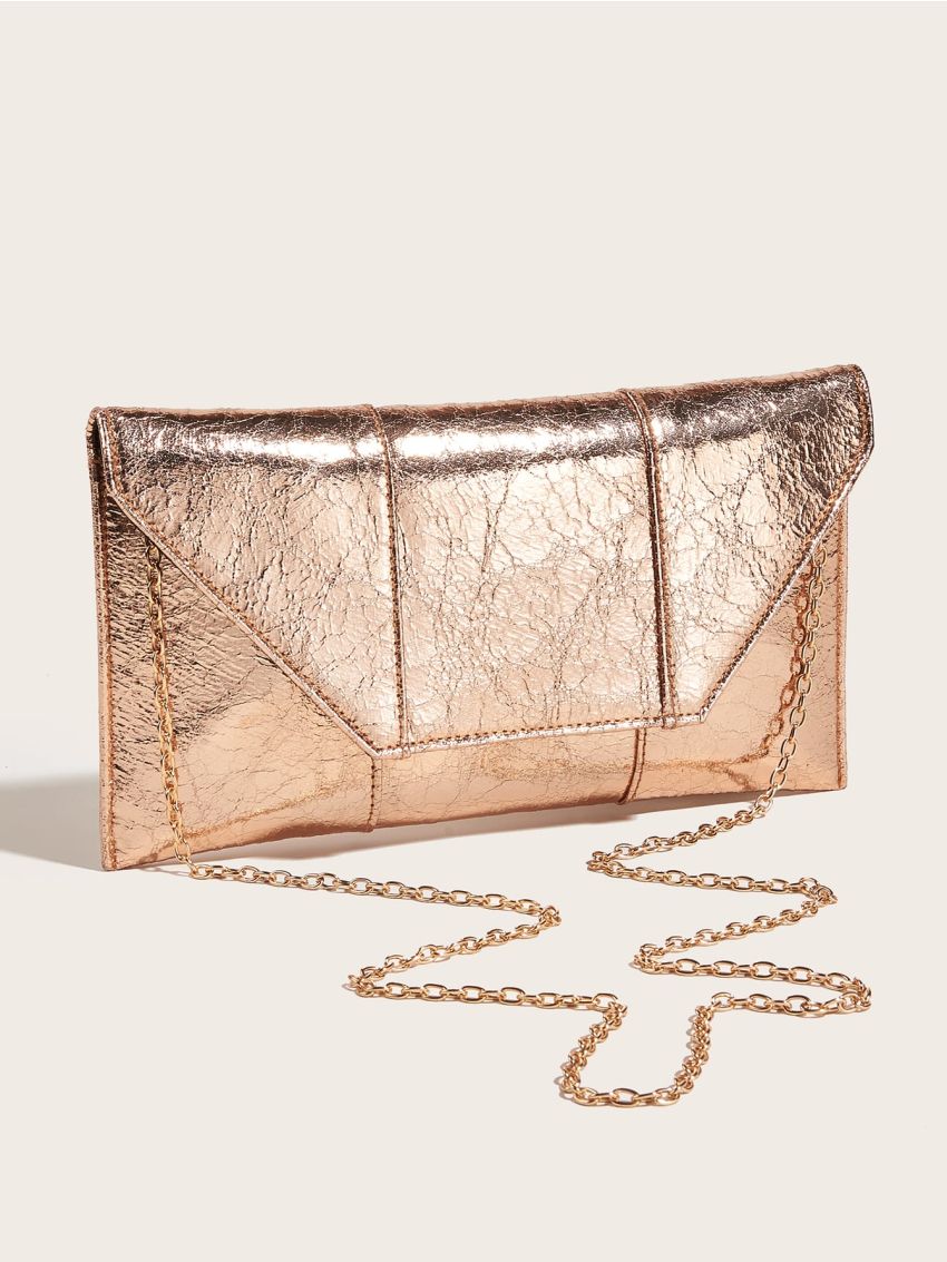 Metallic Textured Flap Chain Square Bag