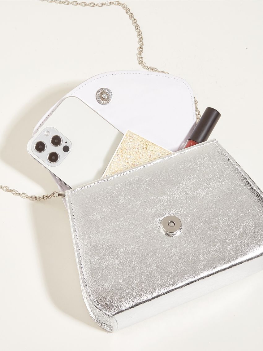 Mini Metallic Pattern Rhinestone Decor Square Bag