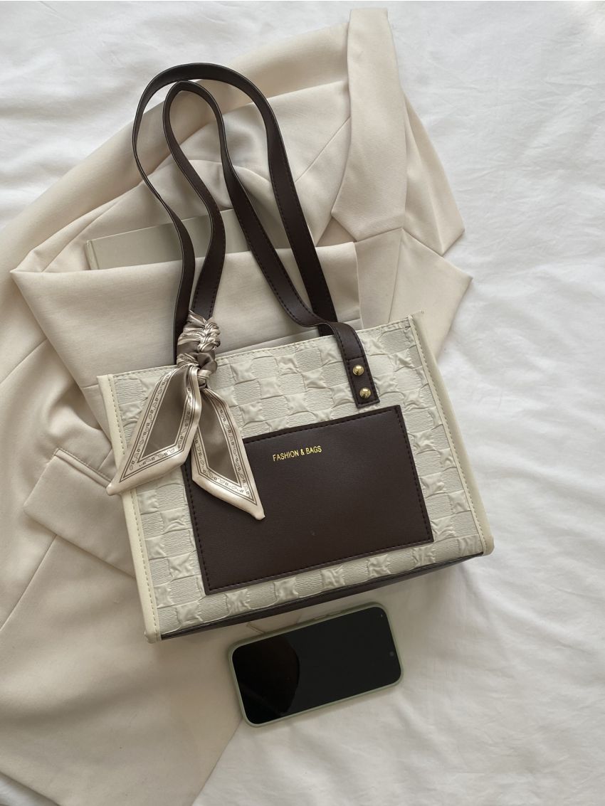 Colorblock Twilly Scarf Decor Square Bag