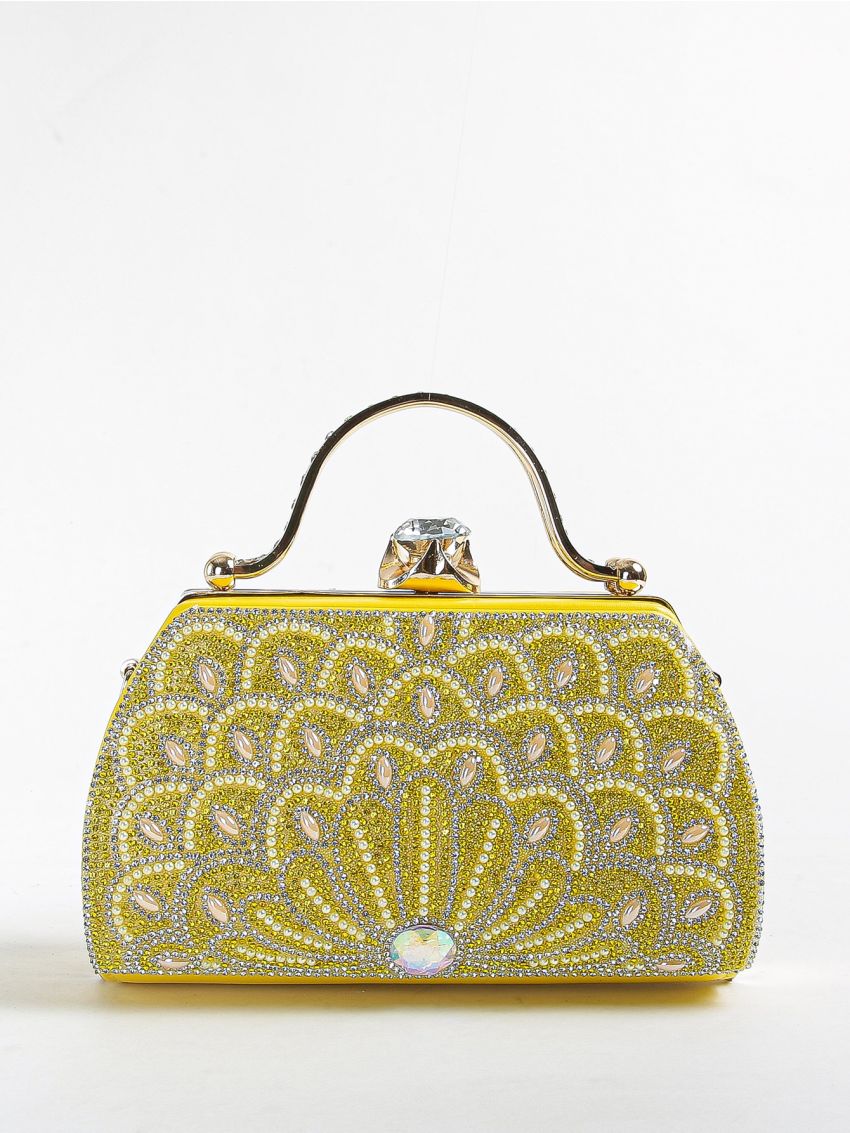 Mini Neon Yellow Rhinestone Decor Chain Box Bag