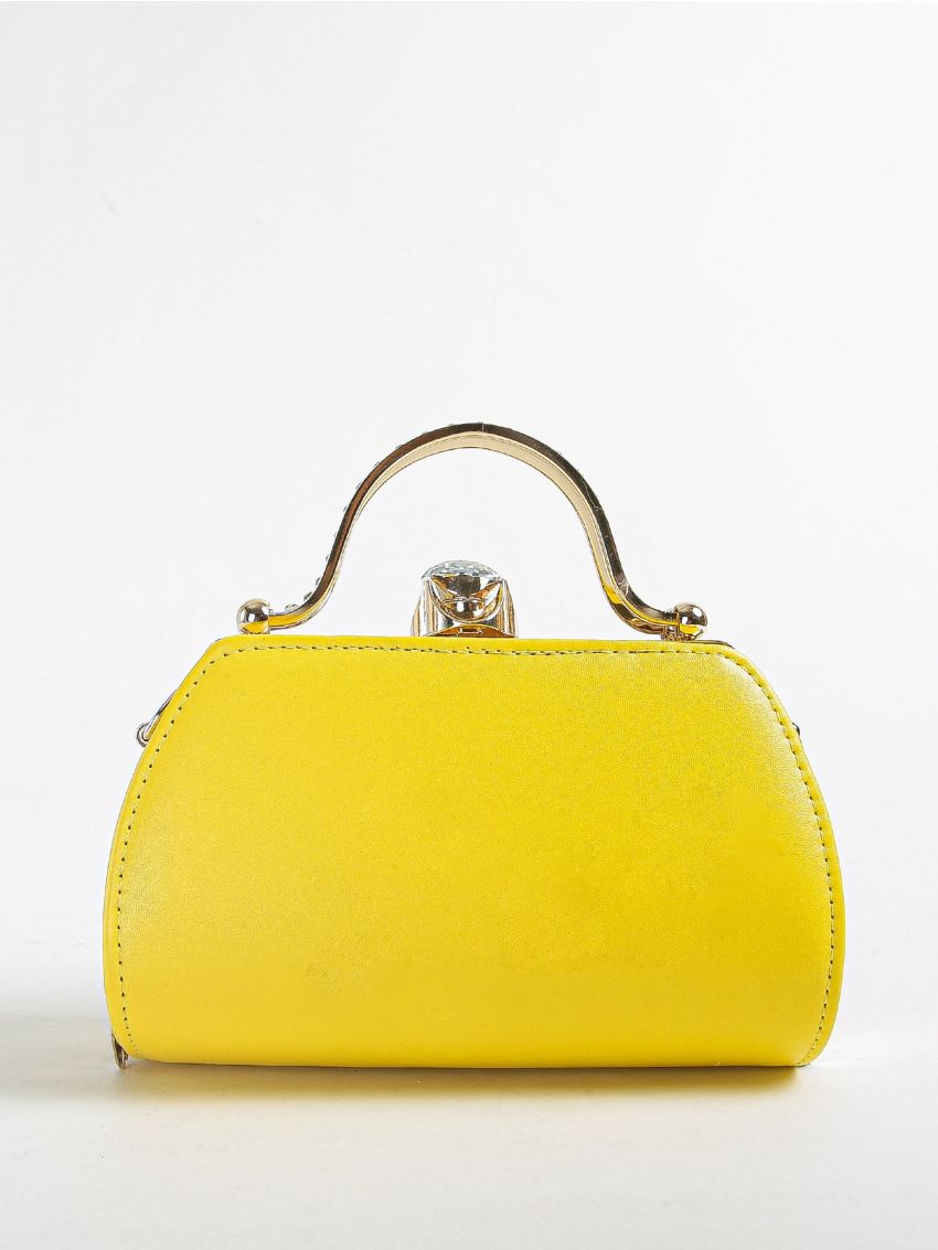 Mini Neon Yellow Rhinestone Decor Chain Box Bag