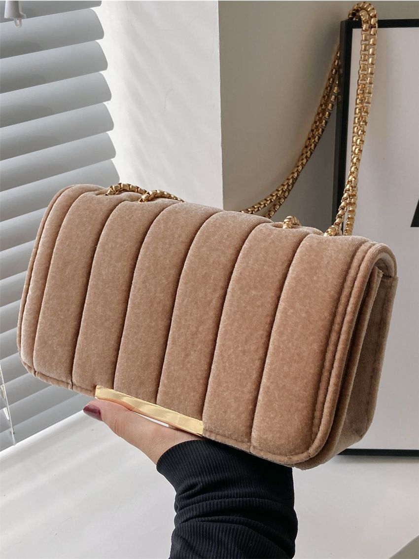 Minimalist Flap Chain Velvet Square Bag