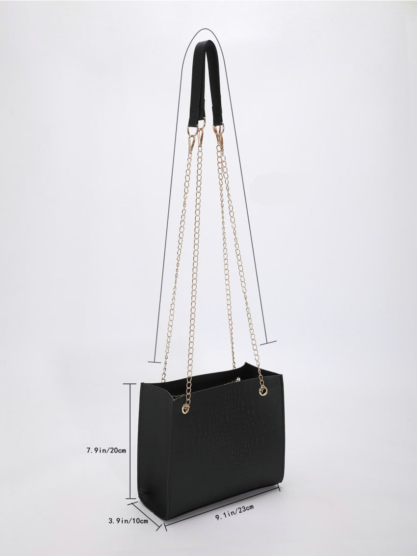 Crocodile Embossed Chain Square Bag