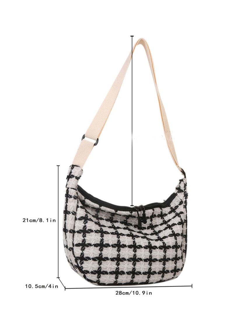 Plaid Pattern Tweed Hobo Bag