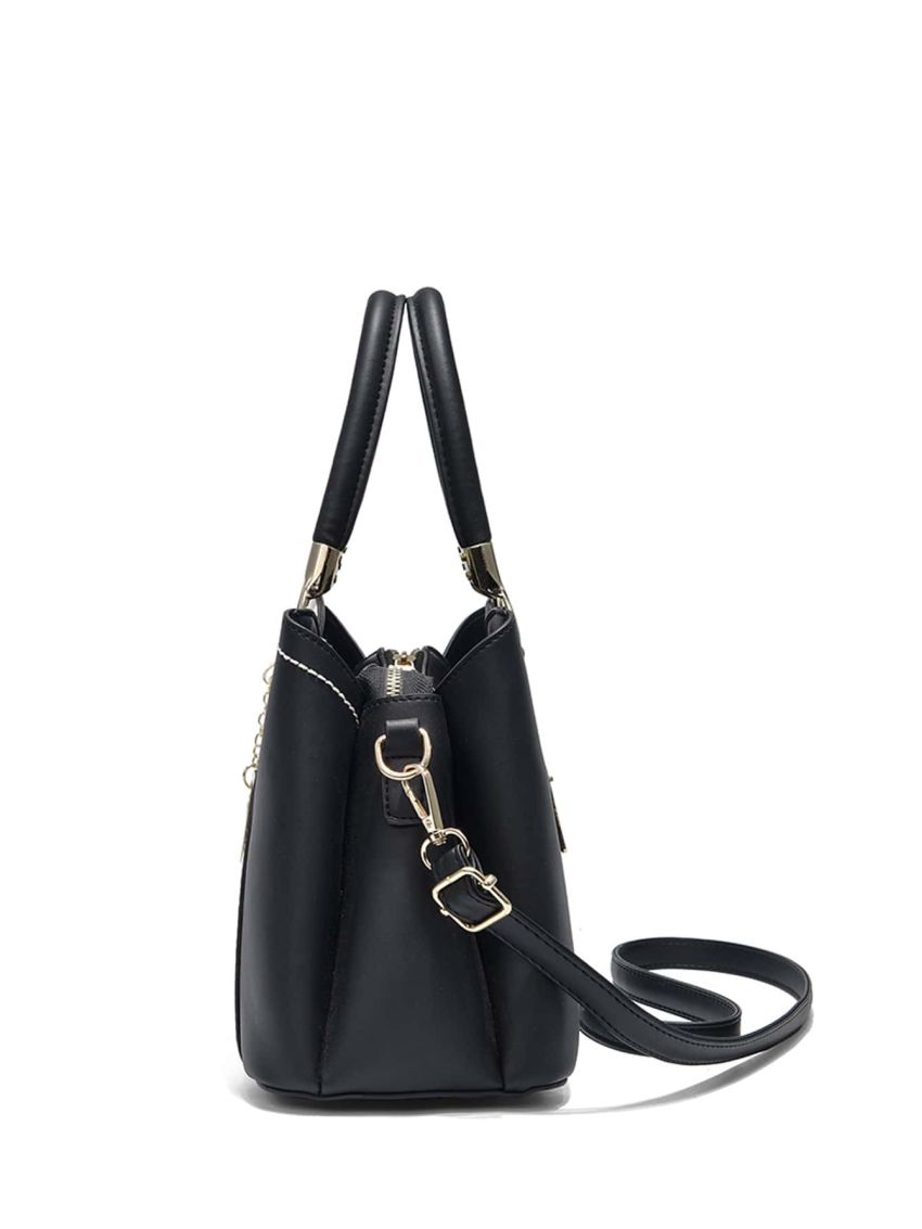 Two Tone Double Handle Tote Bag, Colorblock Shoulder Bag For Ladies, Heart Decor Crossbody Purse, Mothers Day Gift For Mom