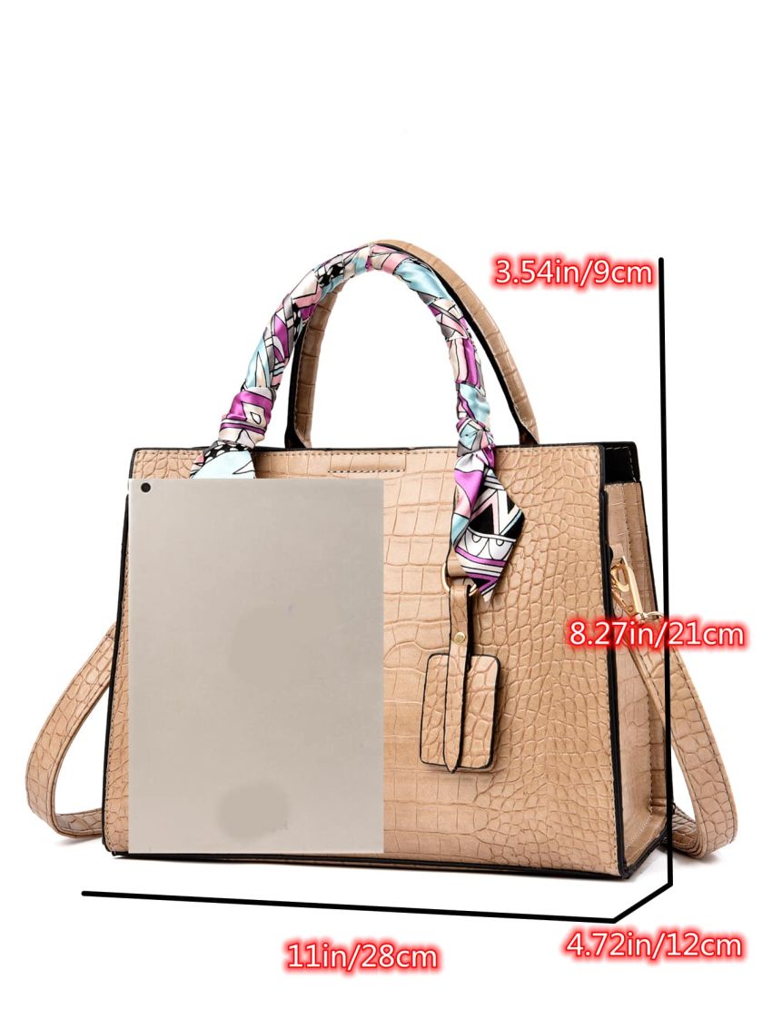 Crocodile Embossed Twilly Scarf Decor Square Bag