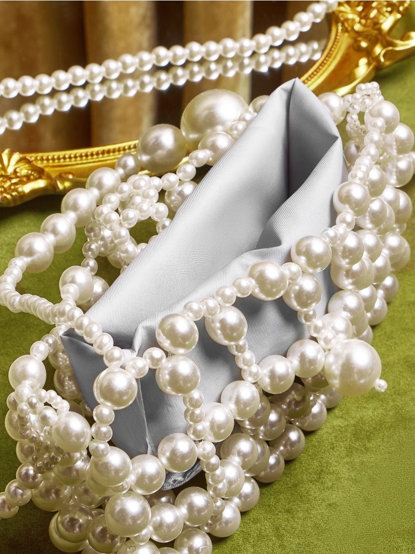 Mini Faux Pearl Beaded Square Bag With Inner Pouch