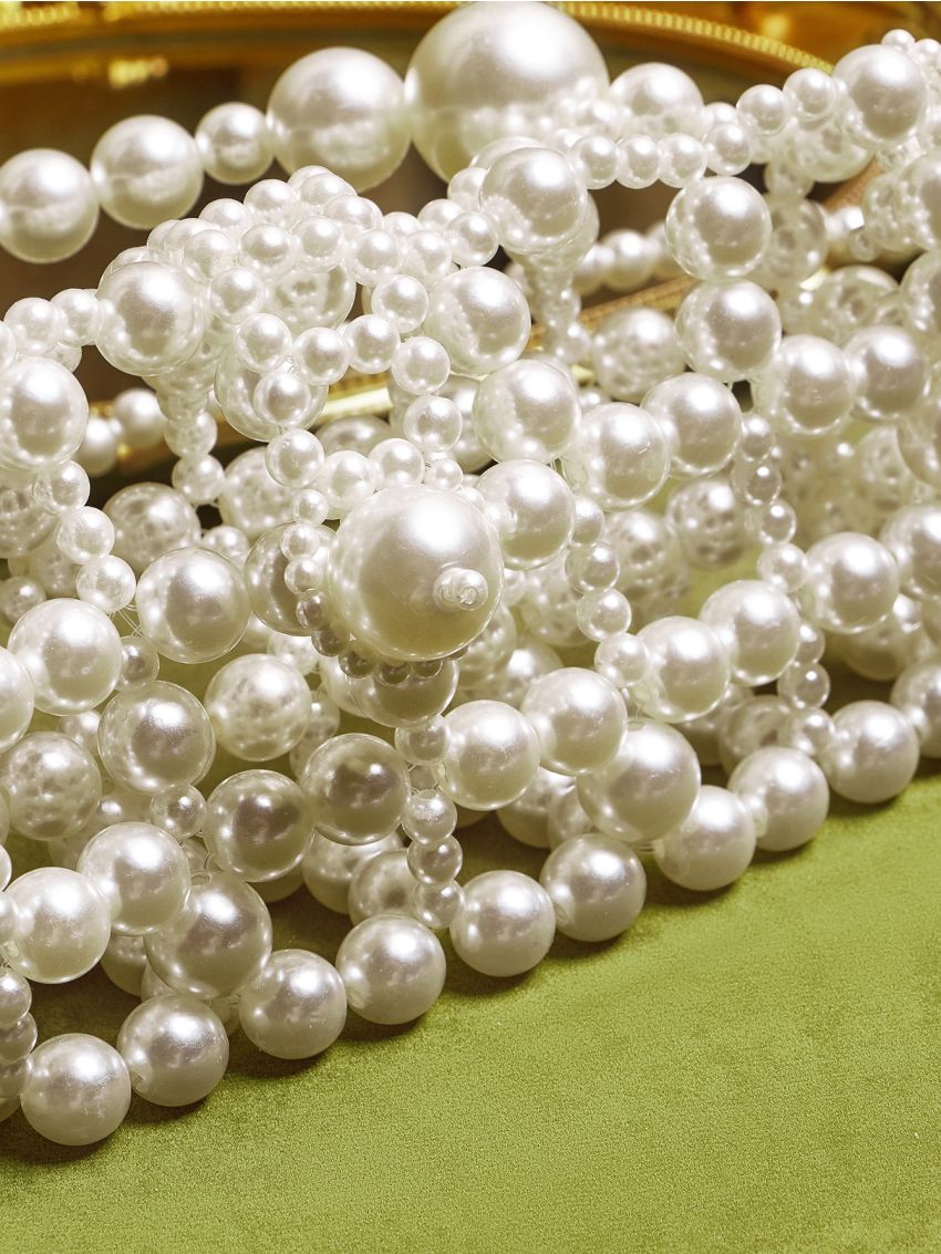 Mini Faux Pearl Beaded Square Bag With Inner Pouch