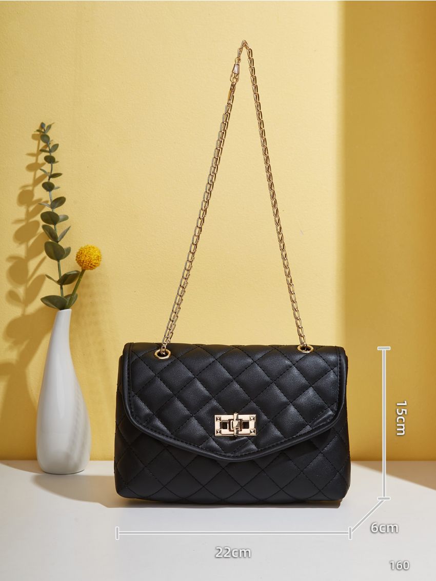 Quilted Turn-lock Flap Chain Square Bag