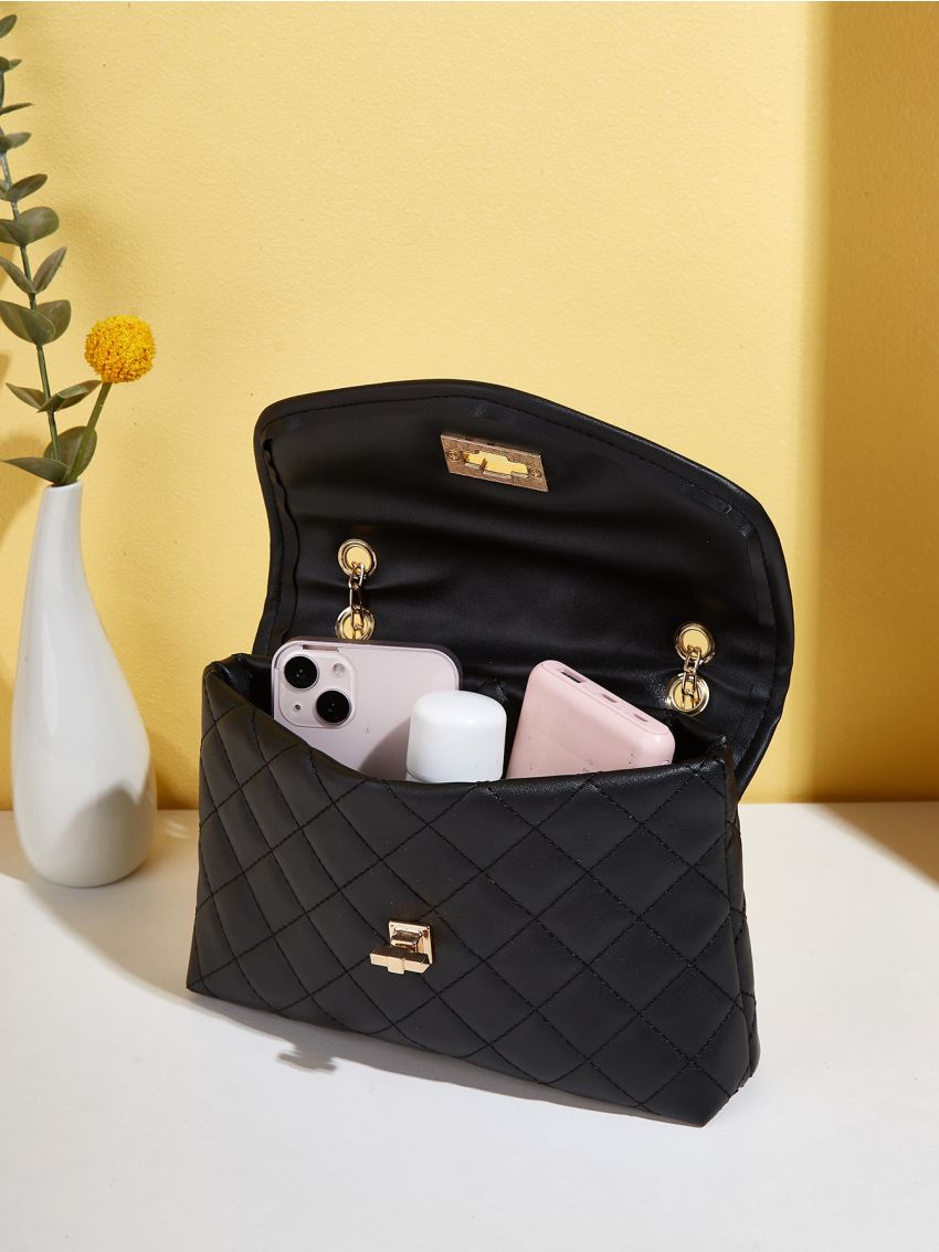 Quilted Turn-lock Flap Chain Square Bag