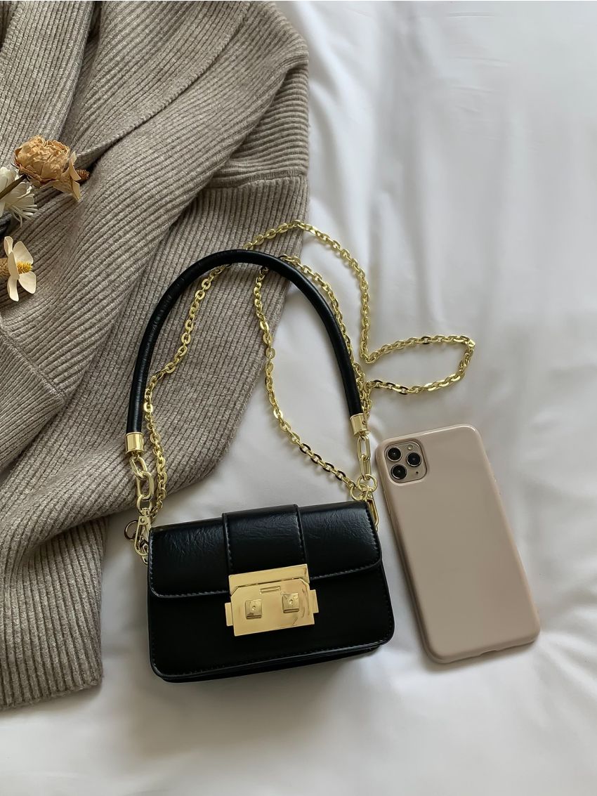 Mini Push Lock Flap Chain Square Bag