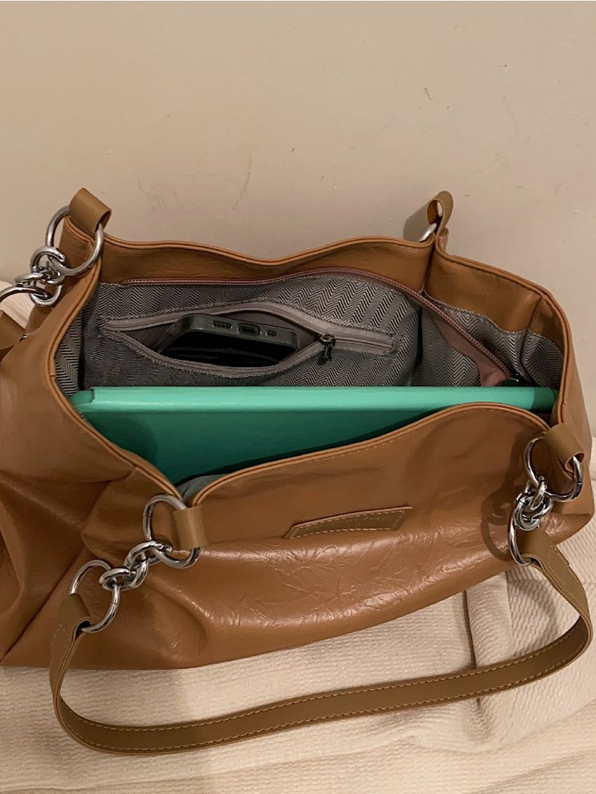 Letter Patch Decor Shoulder Tote Bag