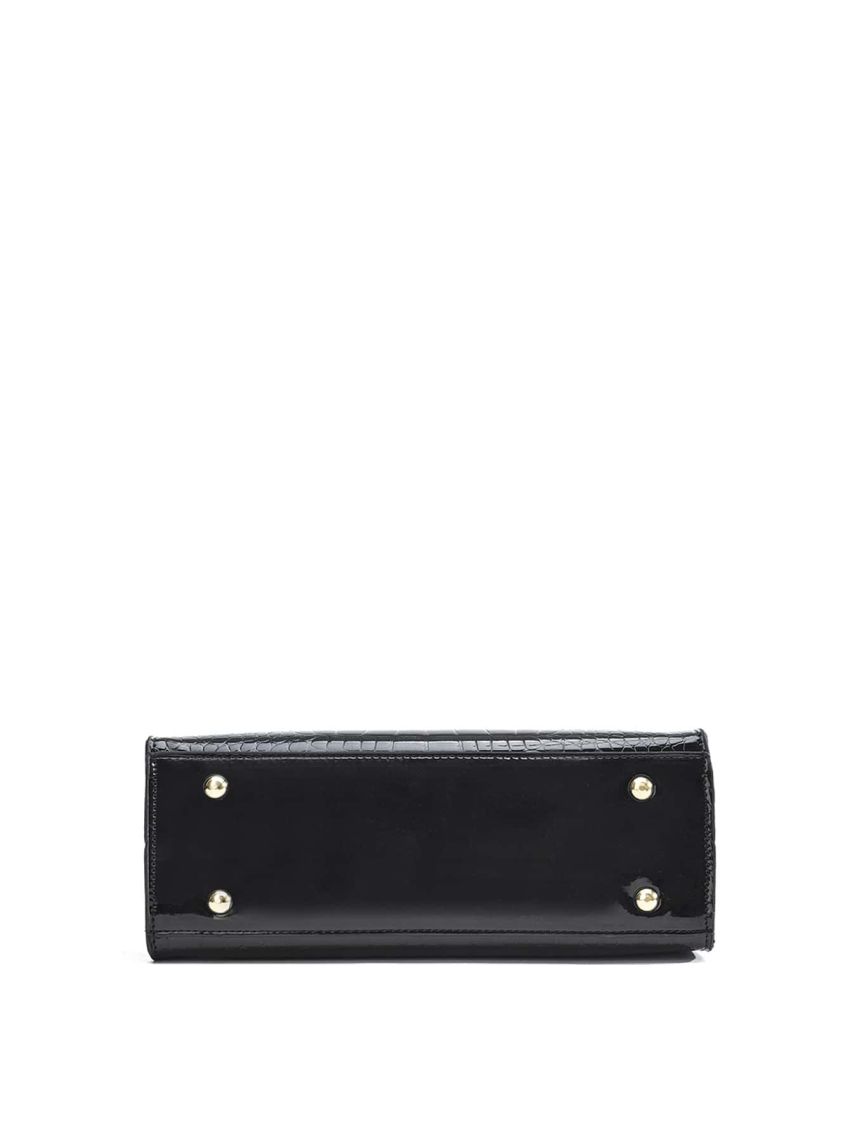 Crocodile Embossed Handbag, Women's Elegant Artificial Leather Zipper Shoulder Bag With Adjustable Strap,Letter Decor Artificial Patent Square Bag, Elegant For Office & Work