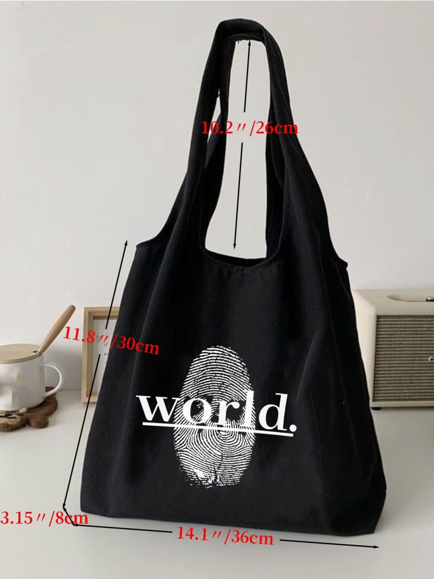Fingerprint & Letter Graphic Shopper Bag