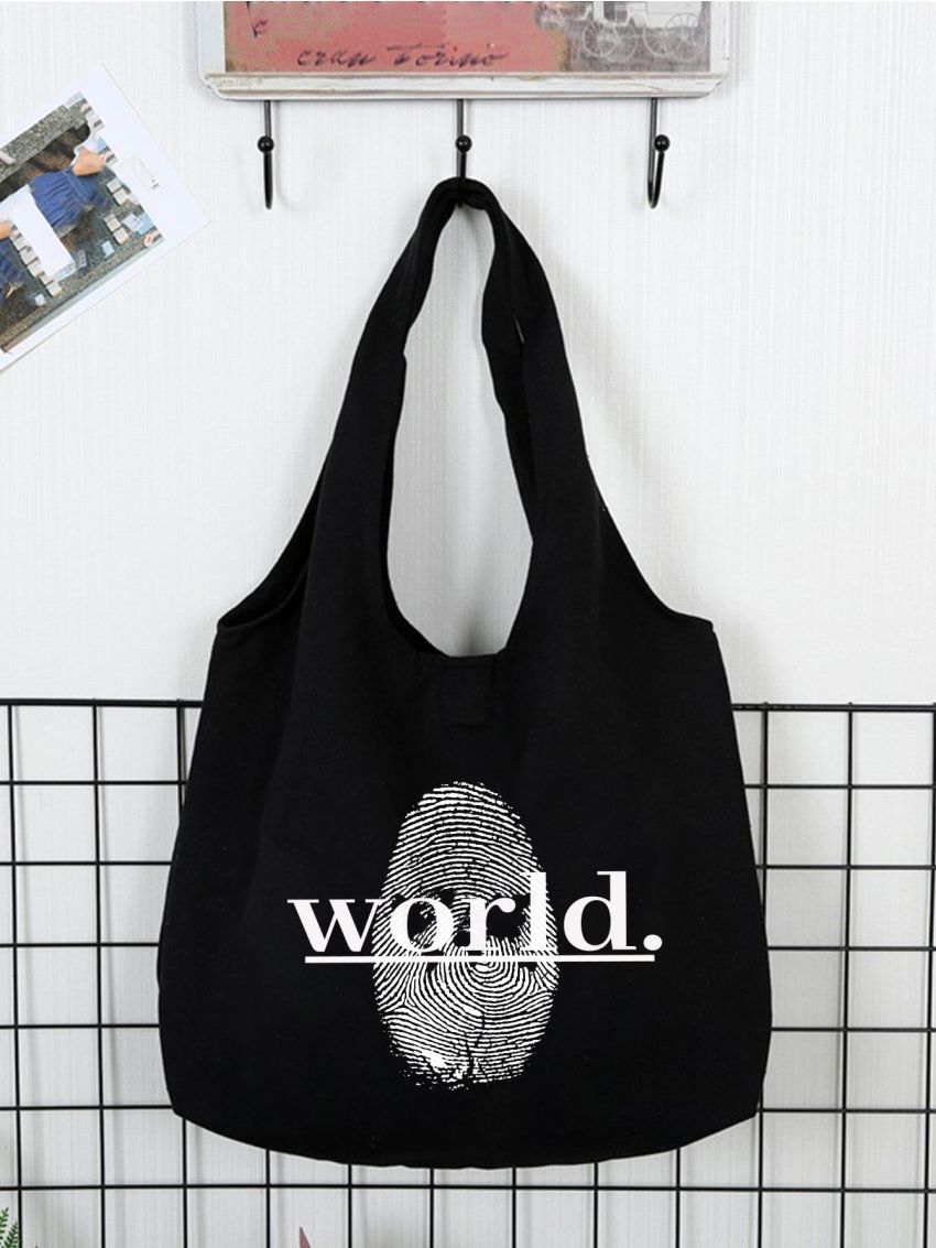Fingerprint & Letter Graphic Shopper Bag