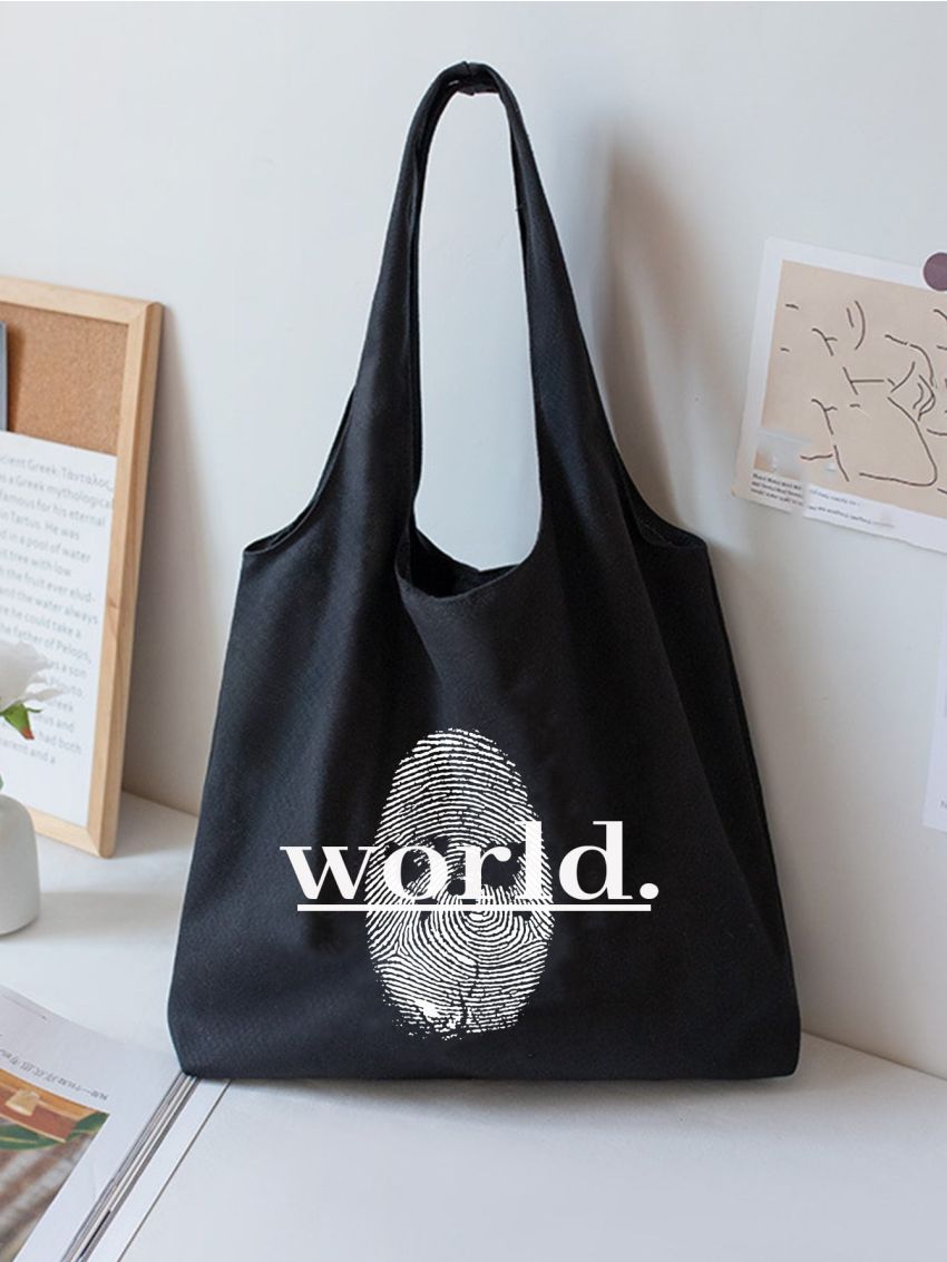 Fingerprint & Letter Graphic Shopper Bag