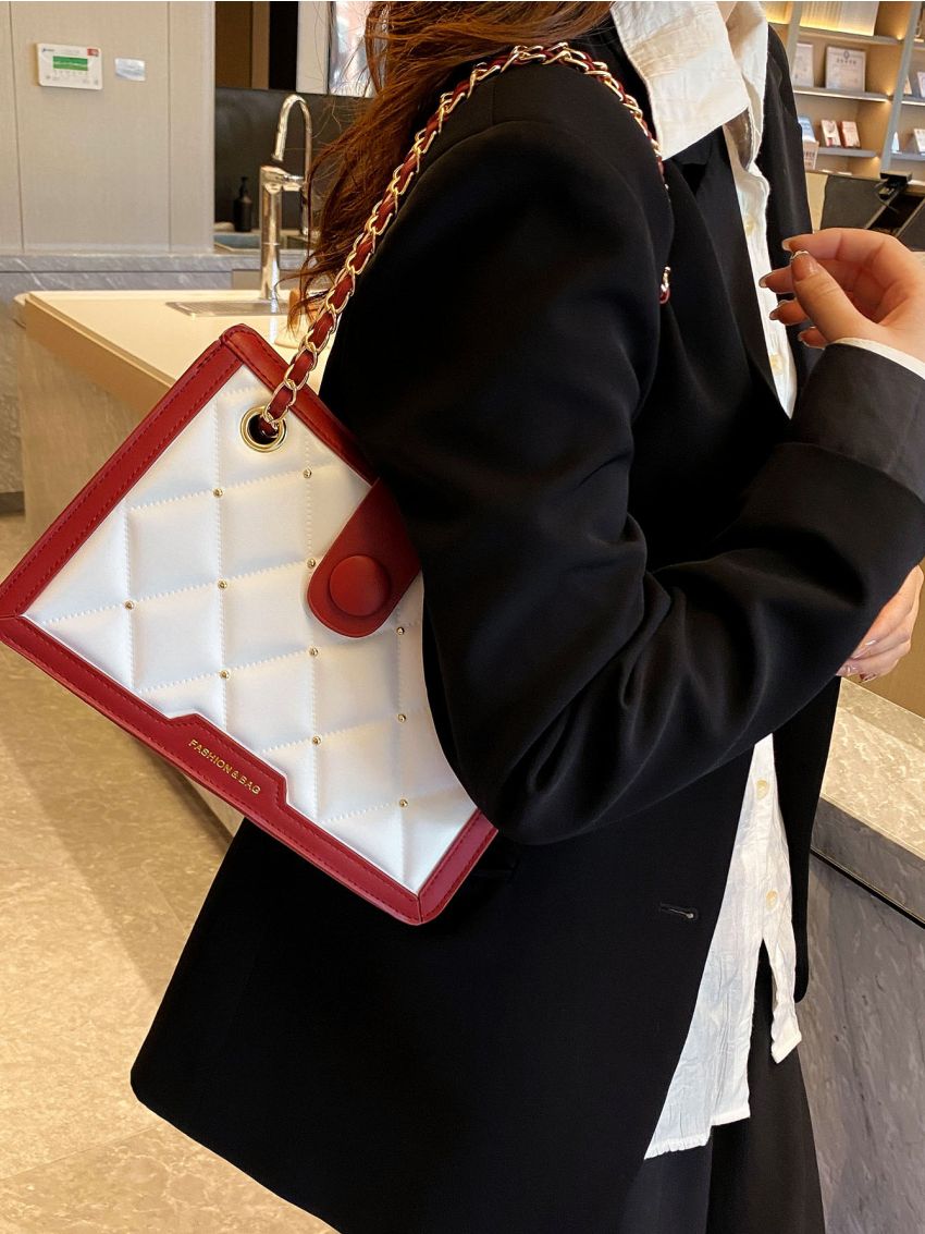 Two Tone Quilted Chain Square Bag