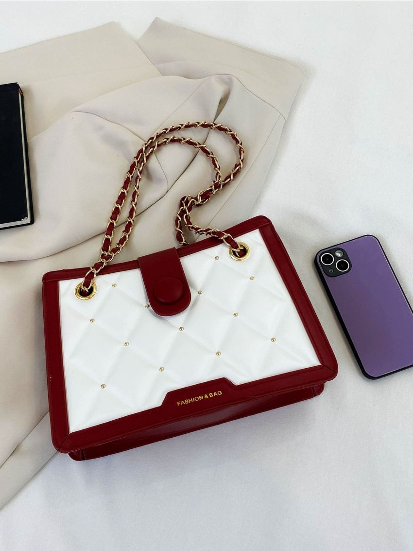 Two Tone Quilted Chain Square Bag
