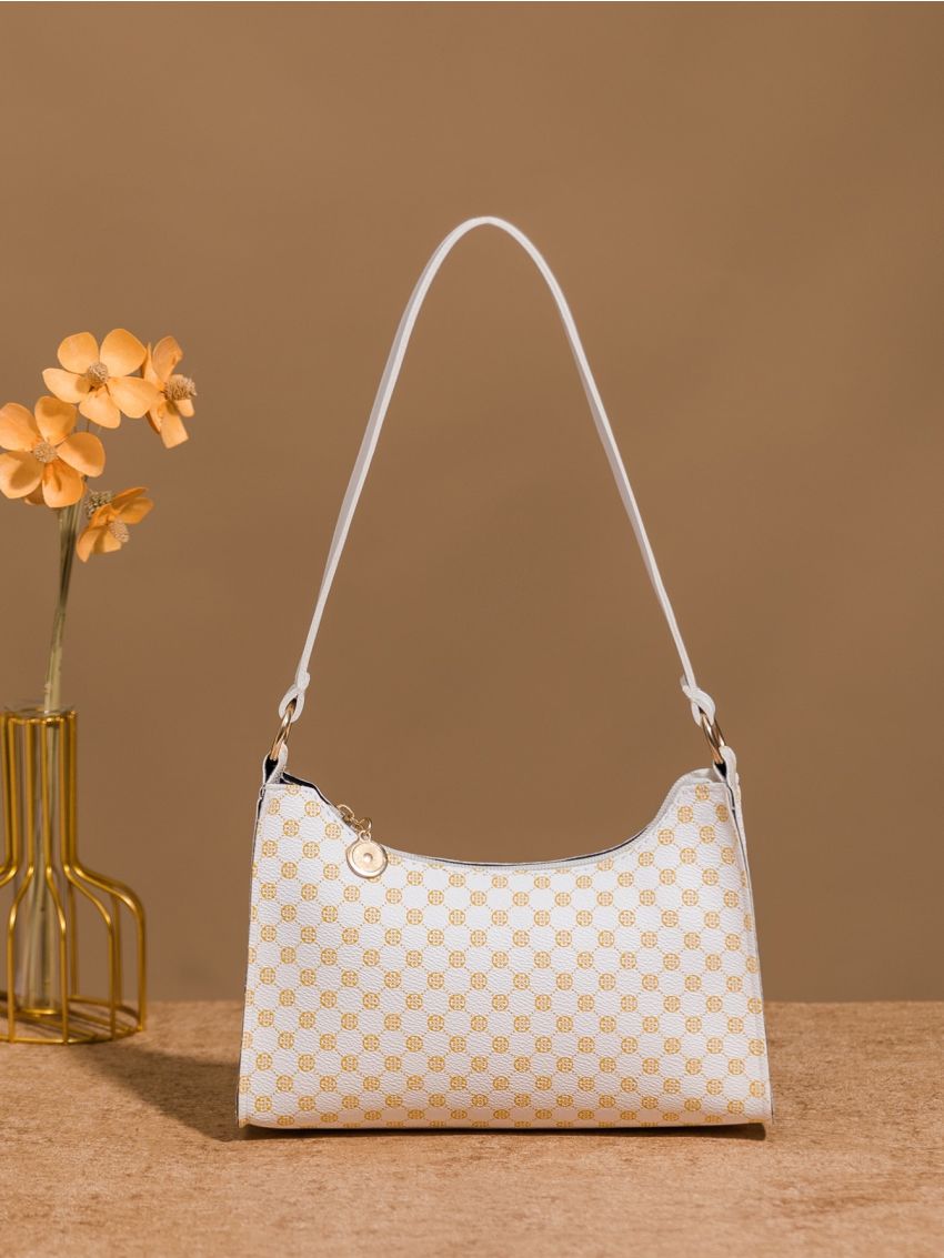 Geometric Pattern Zipper Baguette Bag