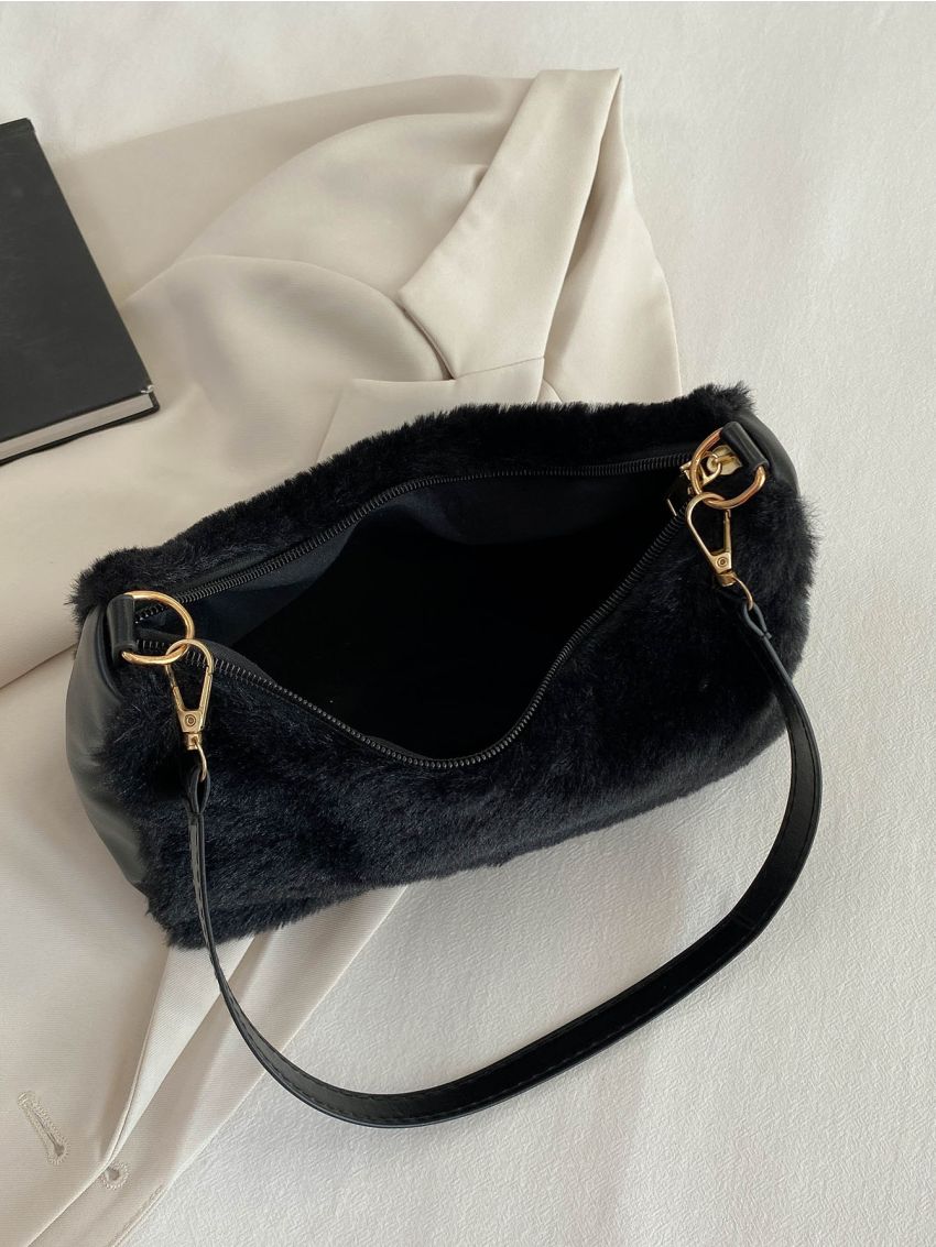 Minimalist Fuzzy Panel Baguette Bag