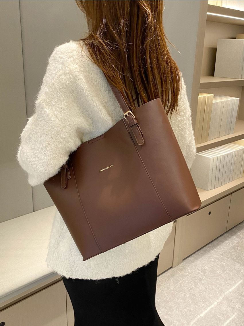 Letter Graphic Shoulder Tote Bag