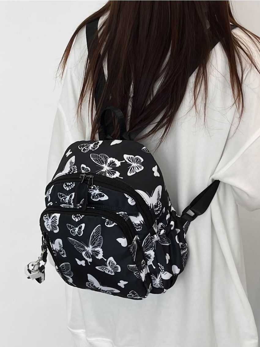 Butterfly Graphic Functional Backpack With Bag Charm