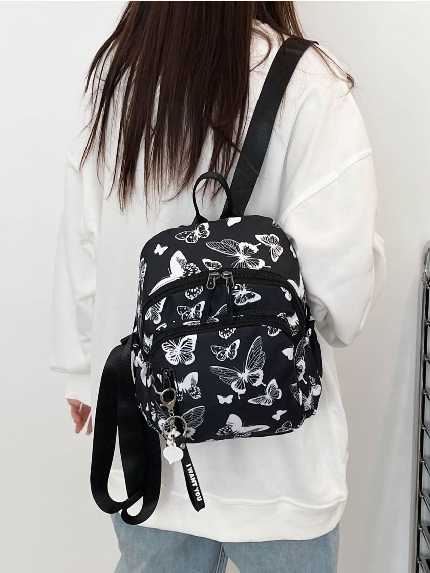 Butterfly Graphic Functional Backpack With Bag Charm